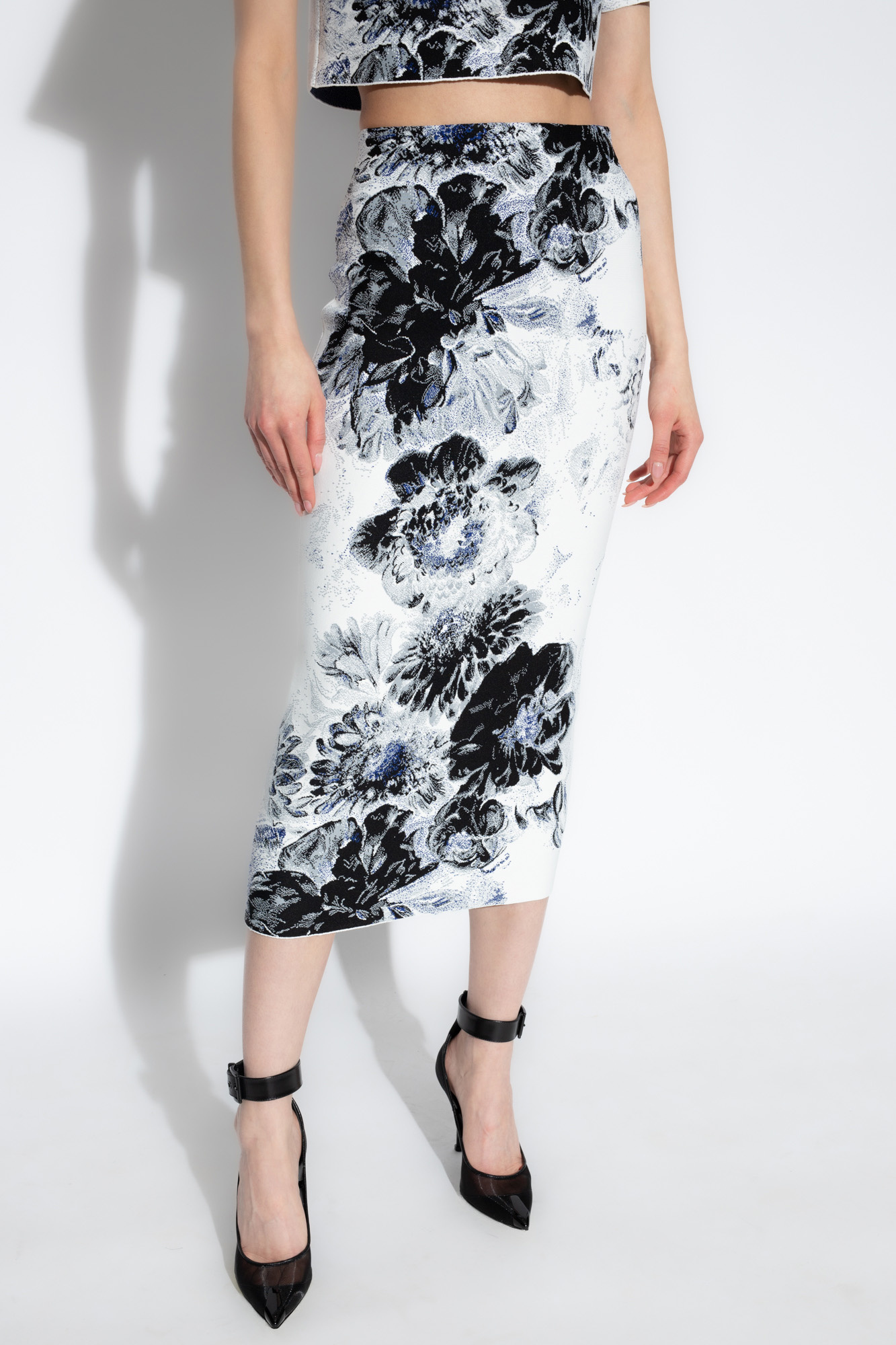 Black and white 2024 floral pencil skirt